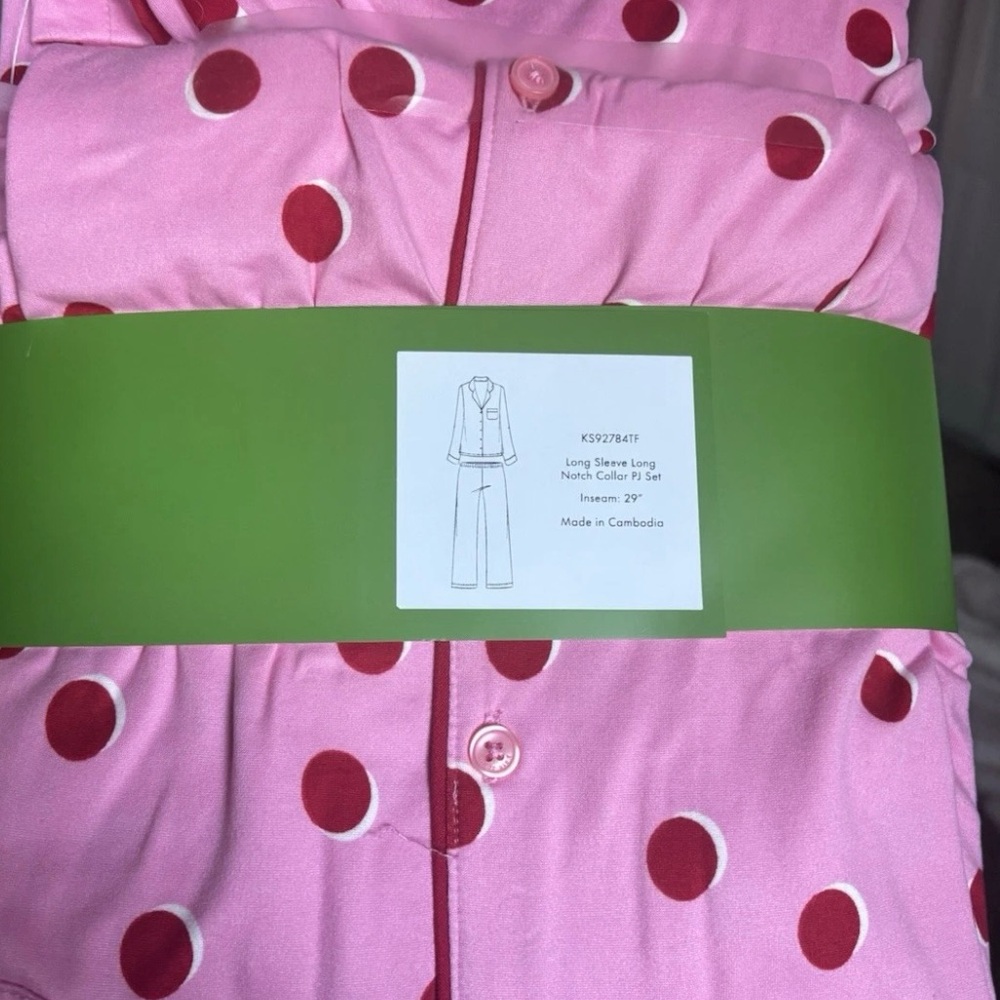 Kate Spade Long Sleeve PJ Pink with Big Red Dots Set - Picture 7 of 7